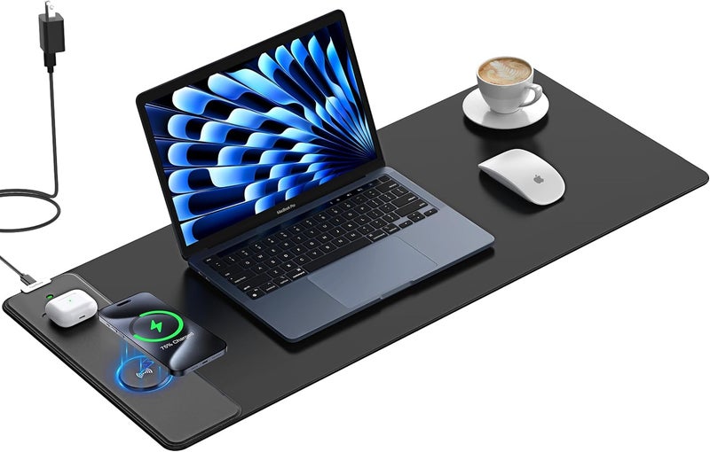 TopMade Mouse Pad with 15W Fast Wireless Charging, 31.5"x11.81" XL Large Gaming Mousepad, Waterproof Desk Pad, Classic Black Computer Desk Mat(Includes 20W PD Power Adapter & 6.56ft Woven Cable) - Image 1
